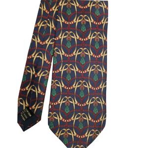 VTG Gucci Silk Necktie Mens OS Navy Blue Equestrian Chain Tassel Made in Italy